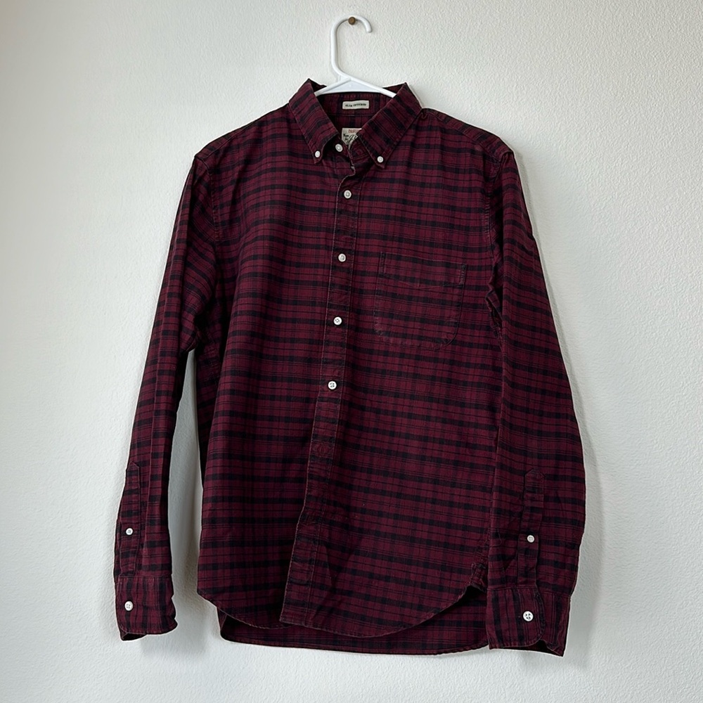 J. Crew Oxford Slim-Fit Shirt, Red/Black Plaid, Size M